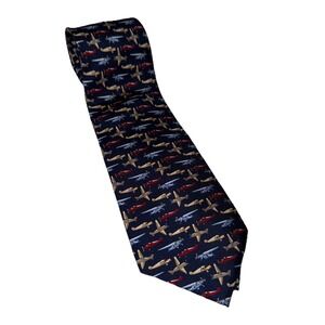 Rivetz of Boston 100% SILK Tie Airplane Prop Plane Navy Blue Hand Made